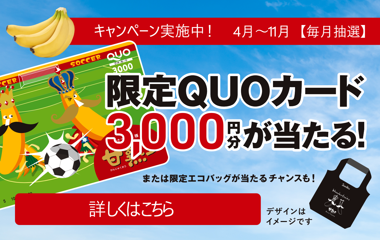 キャンペーン実施中！４月～１１月【毎月抽選】限定QUOカード 3000円分が当たる！